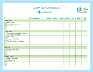Daily Tidy Check list