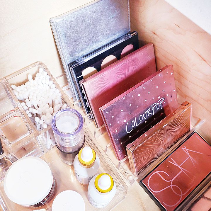 Organize your drawer full of cosmetics and makeup products.