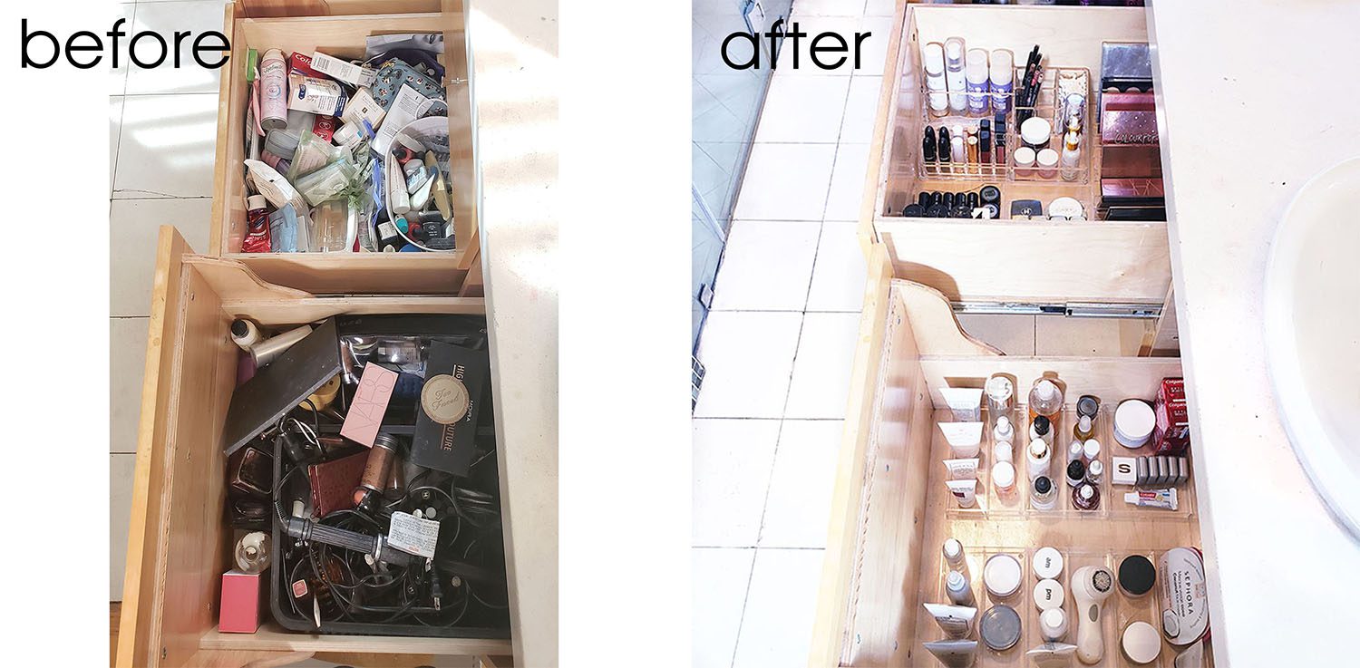 Transform your cluttered makeup drawer with these incredible before and after pictures showcasing the power of organizing your makeup.