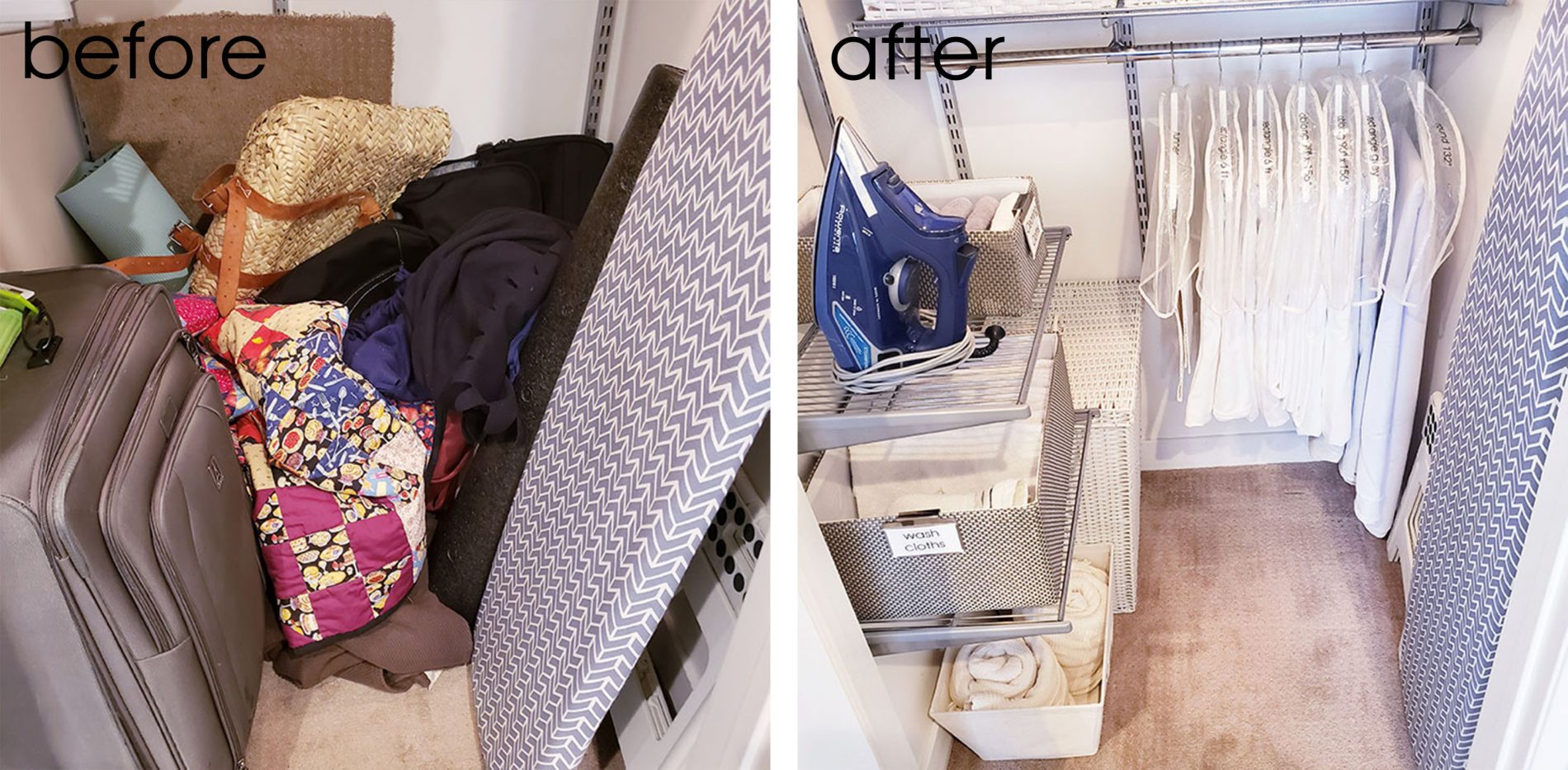 Before and after photos of how to organize your linen closet.