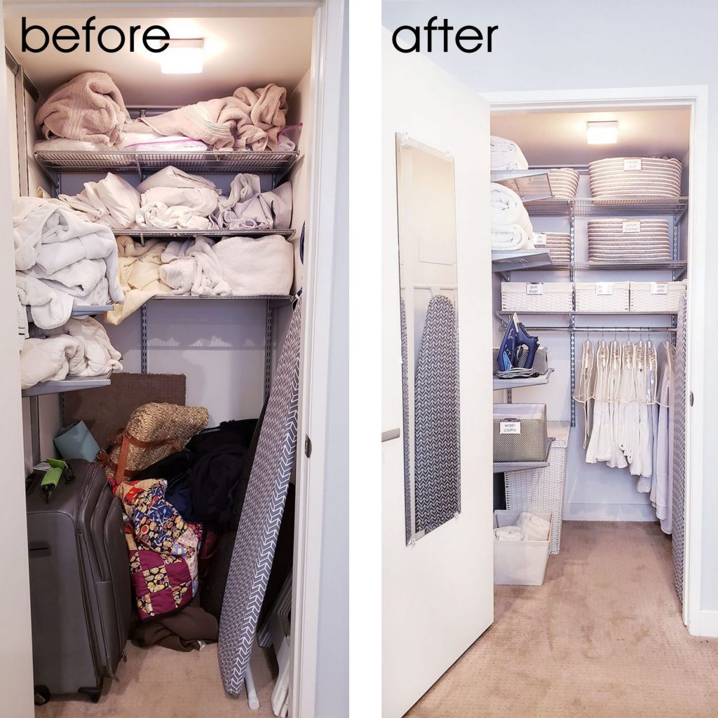 Before and after photos of organizing your linen closet.