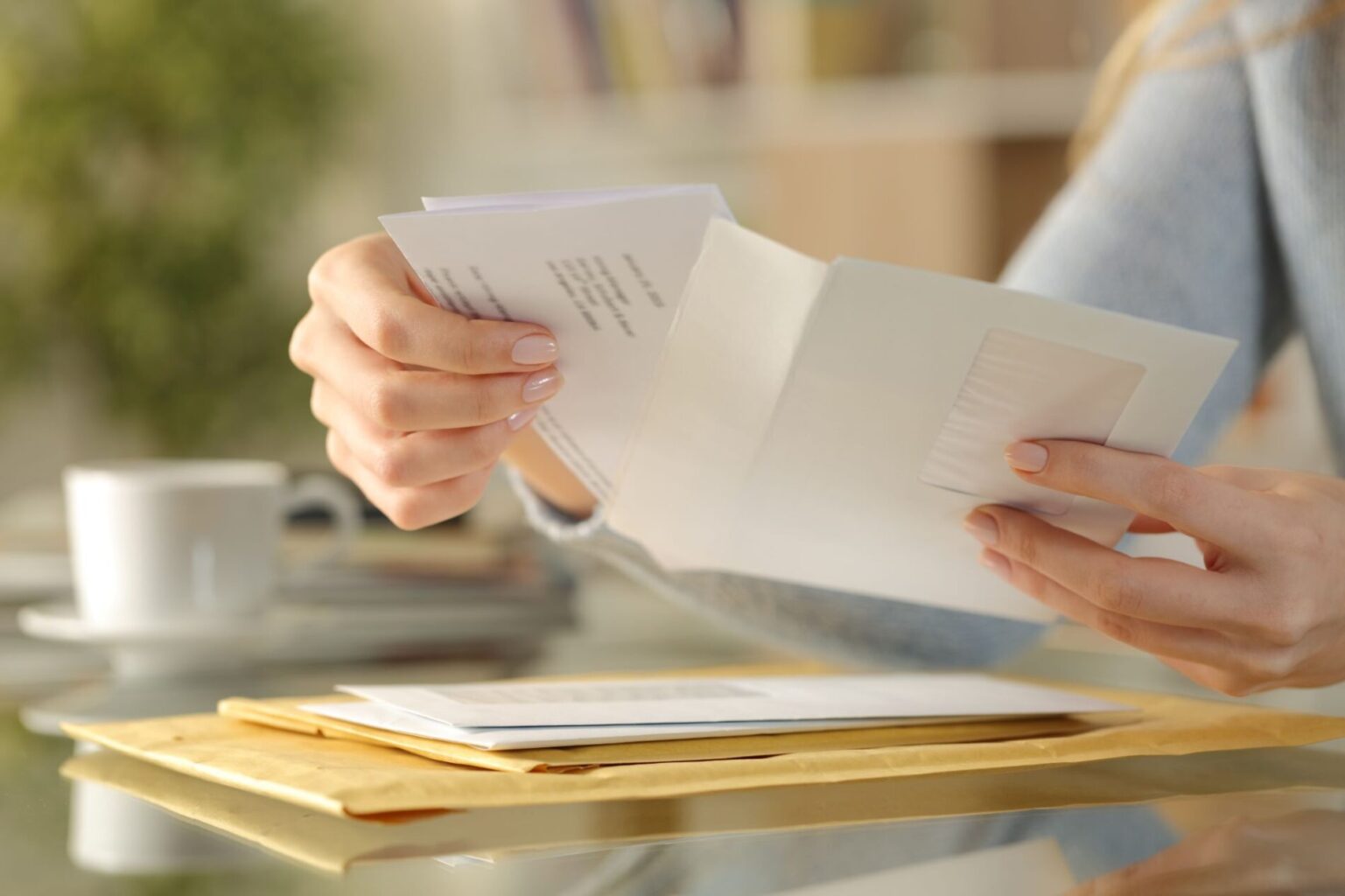 Woman Opening Mail Letters Organization