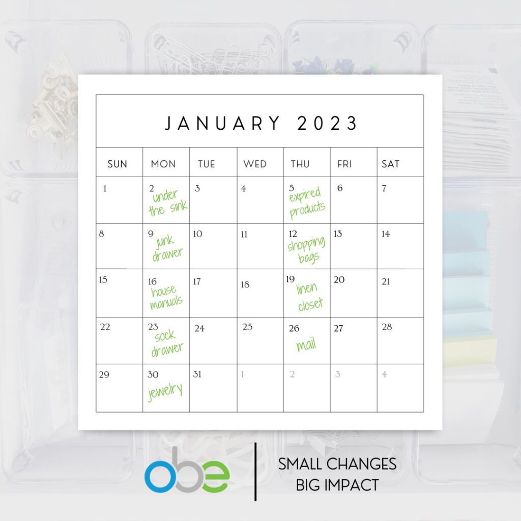 January 2021 small changes project calendar