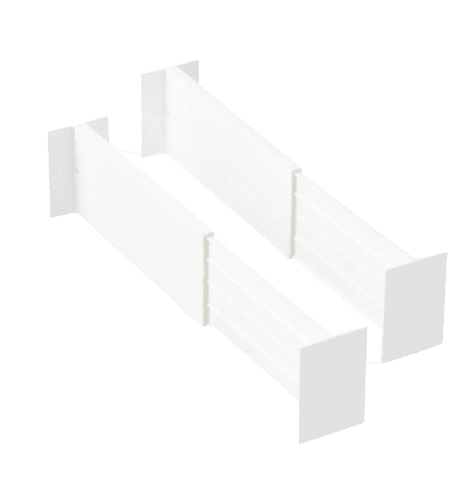 A pair of white plastic shelves on a white background.
