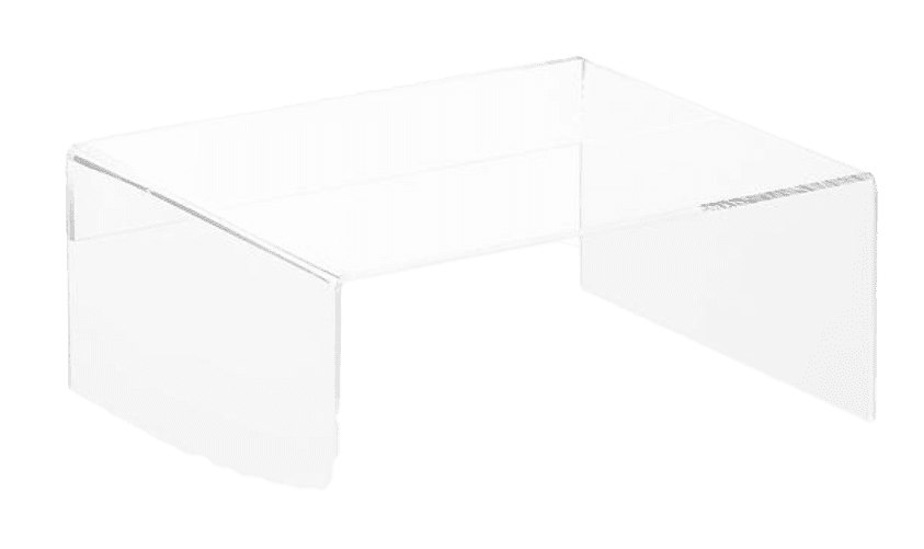 A clear acrylic table on a white background.