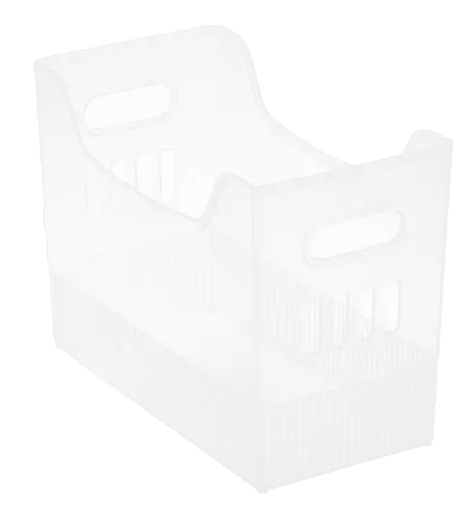 A white plastic storage box on a white background.