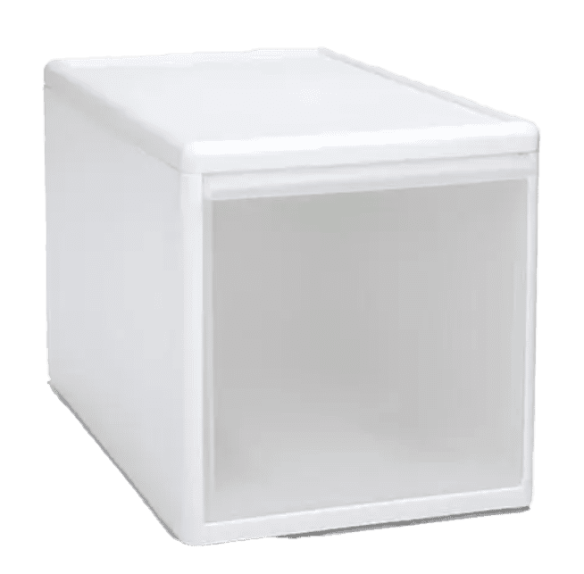 A white storage box on a white background.