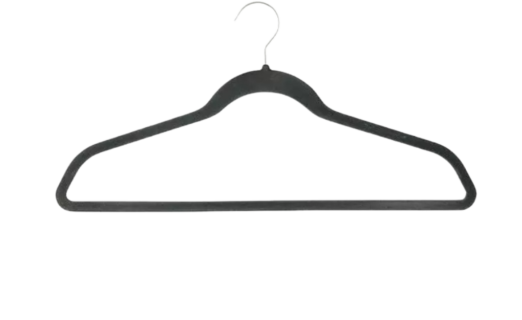 A black coat hanger on a black background.