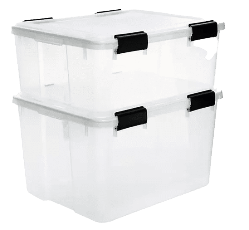 Two clear storage boxes on a white background.