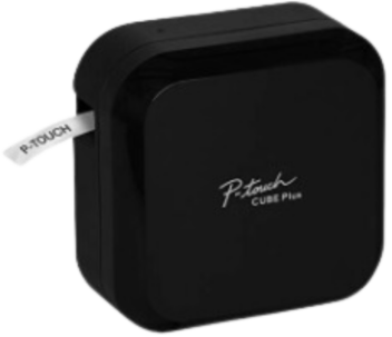 A black box with a white label on it.