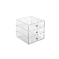 Clear acrylic storage drawers with three compartments.