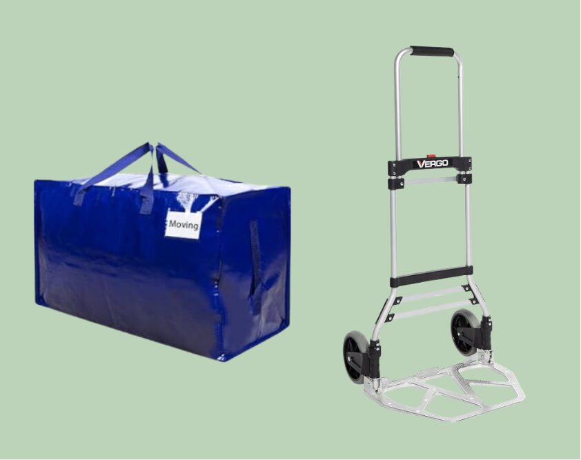 Moving bag and dolly side by side.