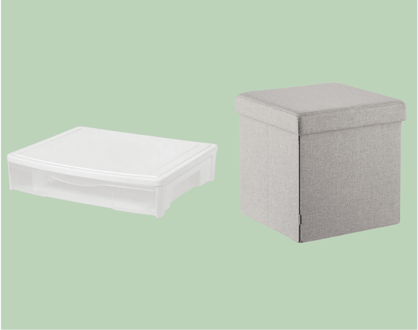 Storage containers, one fabric and one plastic.